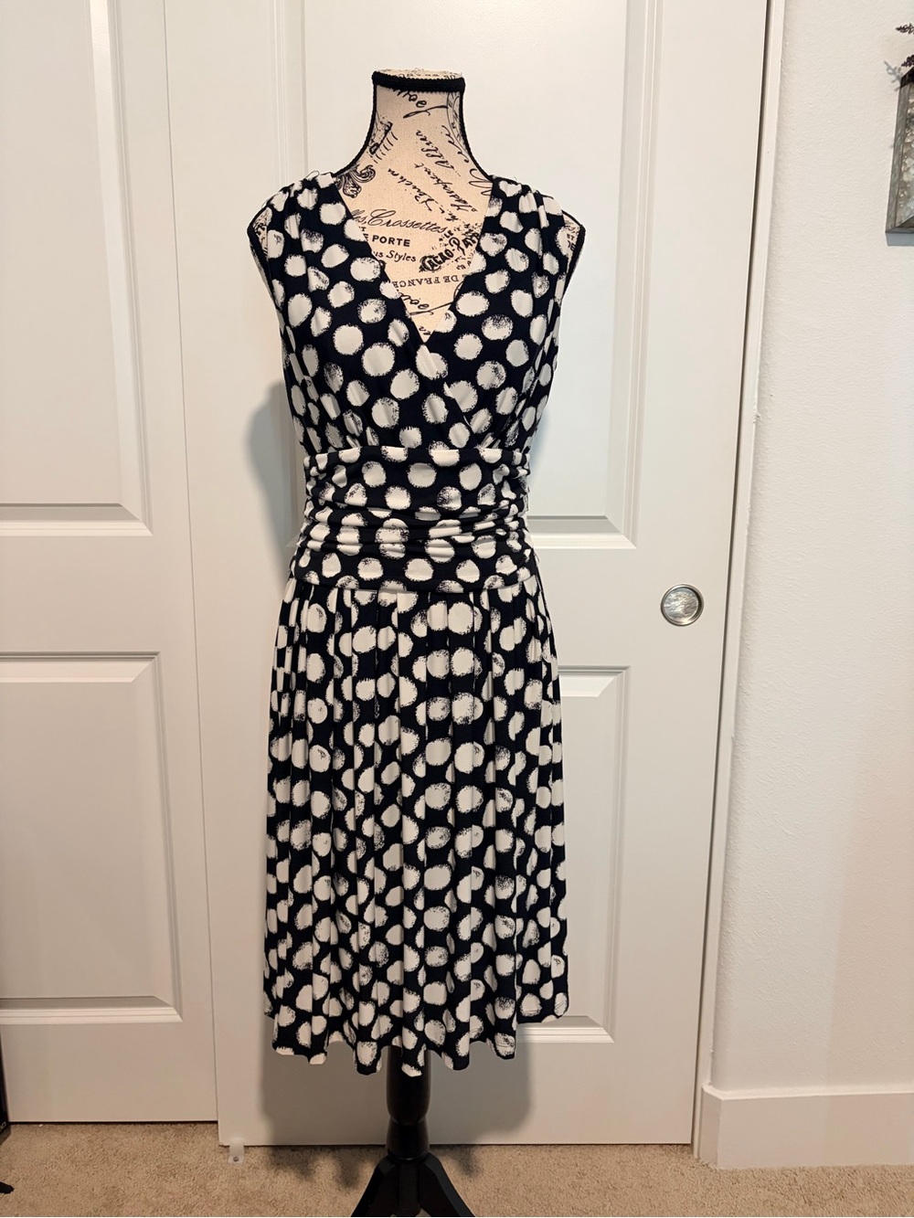 White House Black Market Black and White Polka Dot Midi Dress